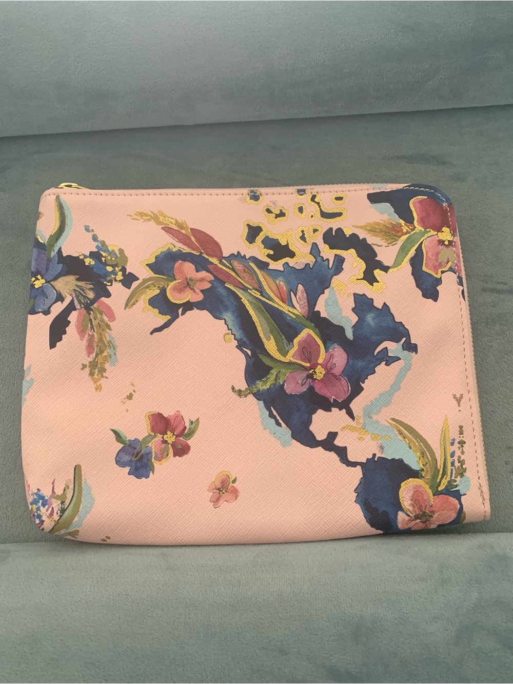 Anthropologie/Whitney Winkler CollabPink Floral Zip Pouch with Multicolor Blooms
